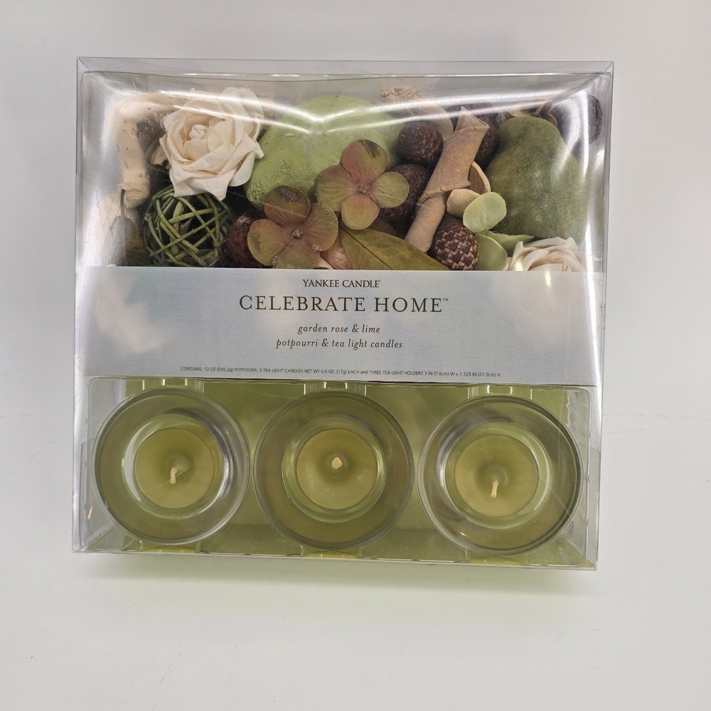 Yankee Candle Celebrate Home Garden Rose & Lime Potpourri and Tea Light Set NEW